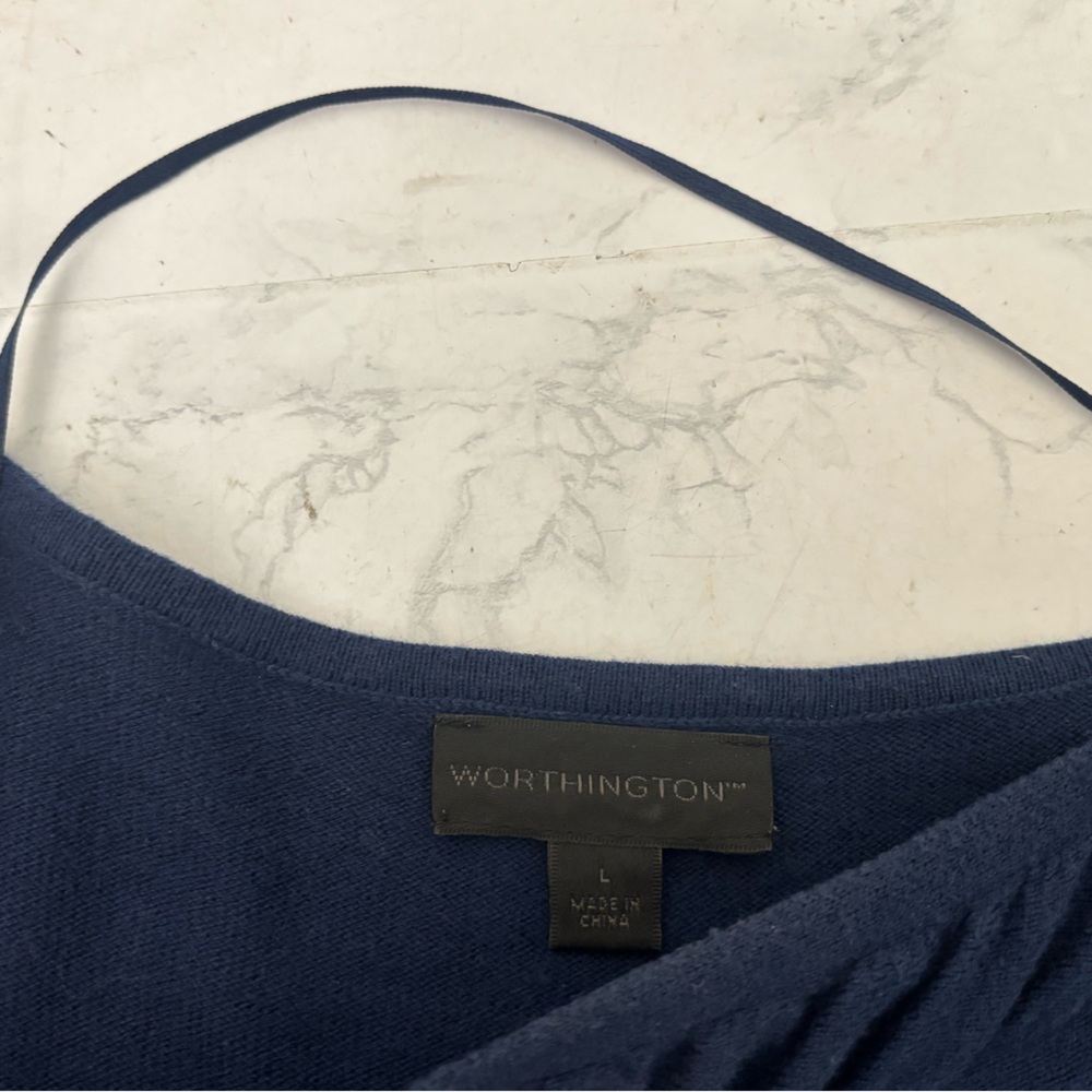 WORTHINGTON Dark Blue Long Sleeve Boat Neck Pullover Womens Top Sz Large Knit - Picture 4 of 5